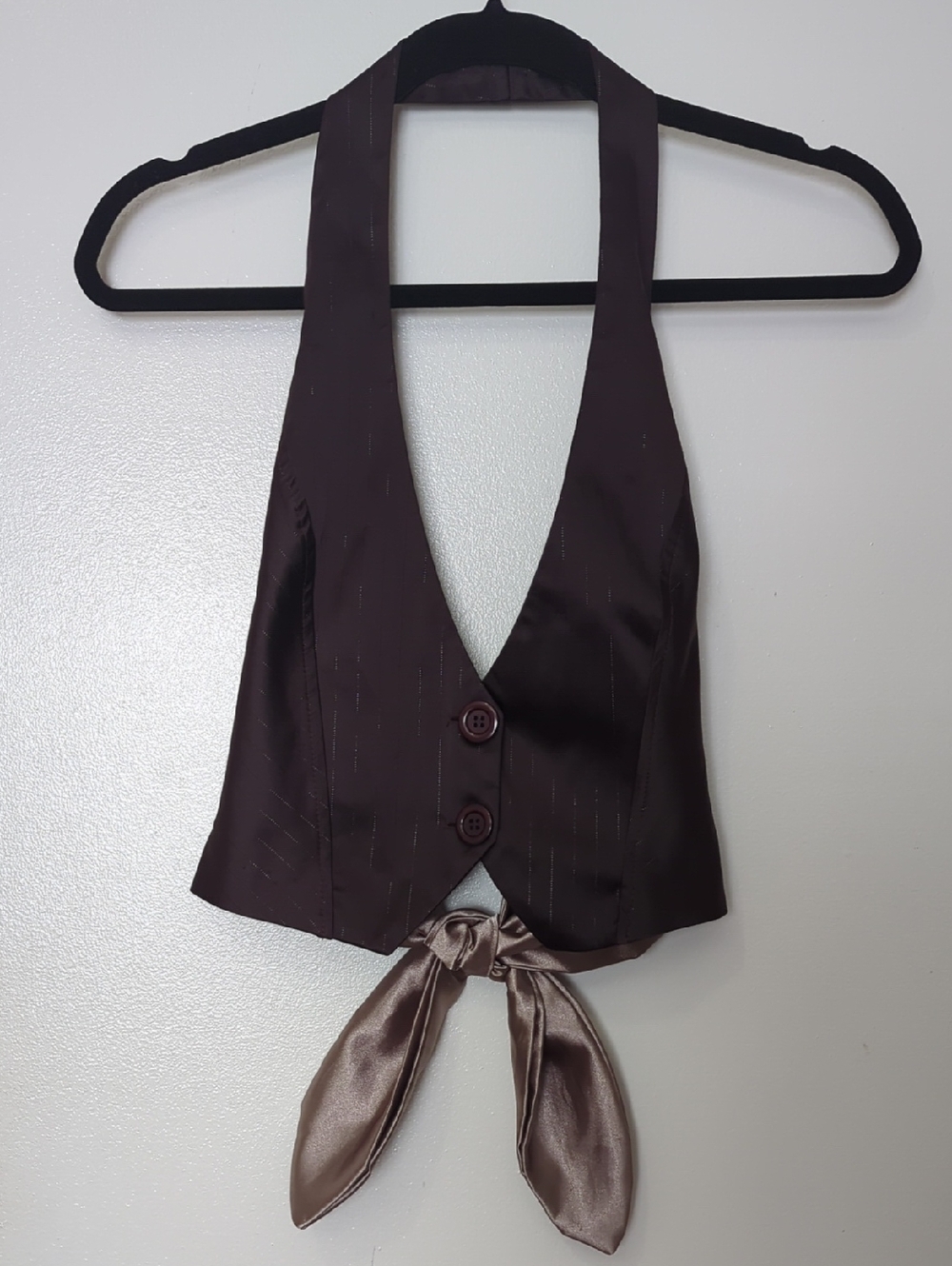 Solemio Satin Tie Halter in Dark Brown Size Medium
